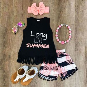 Zomer 2 Stuks Kinderen Peuter Kids Kleding Set Little Baby Meisjes Mouwloos T-shirt + Shorts Broek Outfit Kleding Set