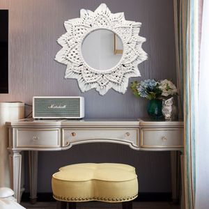 Boho Macrame Grote Decoratieve Muur Spiegels Voor Woonkamer Vintage Ronde Beige Muur Opknoping Spiegel Badkamer Make Douche Spiegel