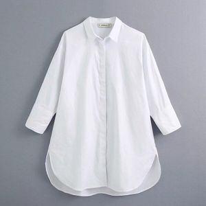 Vrouwen Gewoon Stijl Knoppen Decoratie Casual Wit Poplin Blouse Office Lady Side Split Shirts Chic Blusas Tops LS6562