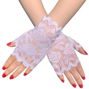 Vrouwen Zomer Bloemen Kant Vingerloze Handschoenen Uv Zon Bescherming Rijden Wanten