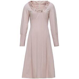 Vgh Casual Ruches Vrouwen Jurk O Hals Lange Mouw Slanke Hoge Taille Elegante Effen Midi Jurken Vrouwelijke Mode Kleding Stijl