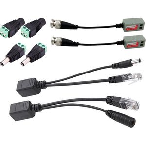 12V DC Man Vrouw Plug Connector CCTV Power Kabel 2.1x5.5mm + BNC Video Balun + Ethernet poE Adapter RJ45 Injector Splitter