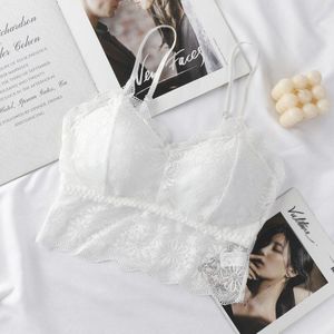 Bh Pad Wrap Borst Crop Tops Cami Tank Tops Ondergoed Draadloze Kant Bloem Patroon Tube Top Volledige Cup Verstelbare band