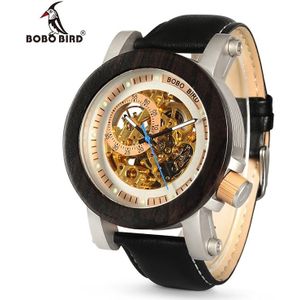 Bobo Vogel WK11 Heren Horloges Golden Brons Skeleton Man Antieke Steampunk Casual Automatische Blootgesteld Goud Beweging Relogio