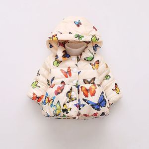 Winter Kinderkleding Vlinder Print Hooded Kinderen Katoenen Gewatteerde Jas Baby Meisjes Uitje Kleding Kinderen Jas