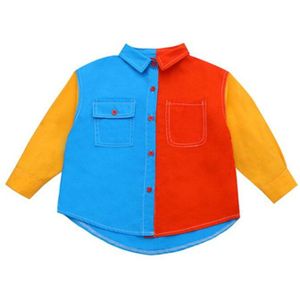 Cool Girl Crop Top Lange Mouwen Patchwork Blouse Heldere Kleur Koreaanse Stijl Kids Shirts Streetwear Kleding Voor Meisjes 4-13Y