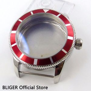 Bliger 46 Mm Solid Roestvrij Stalen Horloge Case Rode Roterende Bezel Case Fit Voor Eta 2836 Automatisch Uurwerk Horloge Cover
