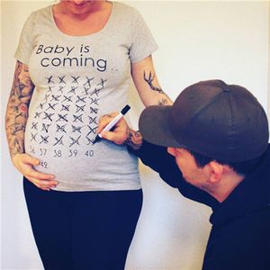 Baby Is Coming Print Vrouwen Moederschap Kleding Zwangere Korte T Shirt Grappige Top Voor Fotografie Fotoshoot Plus Size