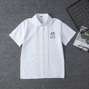 Panda Patroon Orgel Geplooide Korte Mouw Witte Blouse Shirt Voor Meisjes Middelbare School Uniformen School Jurk Jk Uniform Top