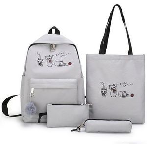 4 Stks/set Schooltas Student Rugzakken Voor Meisjes Tieners Vrouwelijke Bagpack Leuke Cartoon Kat Rugzakken Canvas Satchel Knapzak