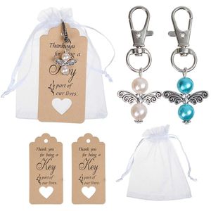 30/50 STUKS Wedding Party Angel Sleutelhanger Ring Wit/Blauw Sleutelhanger Baby Shower Gunsten Hanger Kerstcadeaus