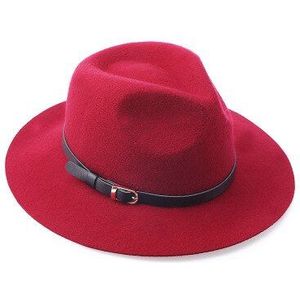 100% Wol Brede Rand Floppy Voelde Trilby Belt Fedora jazz hoed Voor Elegante Vrouwen Dames Winter Herfst Kasjmier Gangster Kerk hoed