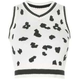 Rapcopter Y2K Truien V-hals Truien Koe Print Knitwear Mouwloze Tank Tops Retro Outfits Herfst Winter Vrouwen Tops Trui