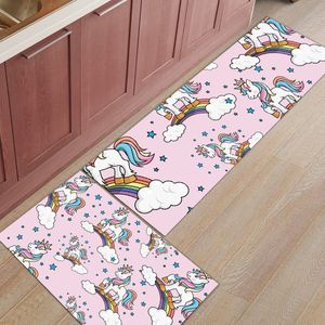 2 Stks/set Keuken Mat Roze Eenhoorn Regenboog Cartoon Vloermat Tapijt Deur Matten Entree Antislip Vloerkleed Voor woonkamer