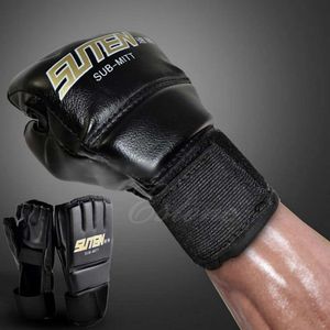 Mens Black Wanten Handschoenen Muay Thai Half Mitts Handschoenen Gym Mma