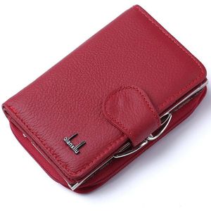 Qian Xi Lu Vrouwen Portefeuilles Cortex Rits En Hasp Portemonnees (Rood) 12.5X8.5X4Cm