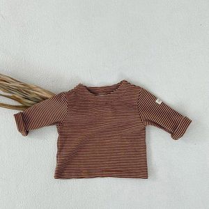 Jongens Meisjes Kinderen Katoenen Gestreepte Shirt T-shirt Bruin Kinderkleding Lente Herfst Baby Lange Mouw T-shirt tops