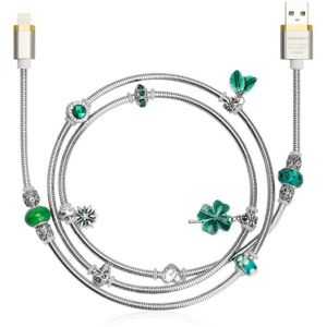 (Groen) ANGIBABE draad lente Usb-kabel 2A 1 M DIY inlay Diamant snelle Opladen Datakabel voor iPhone 8 7 6 iPad air
