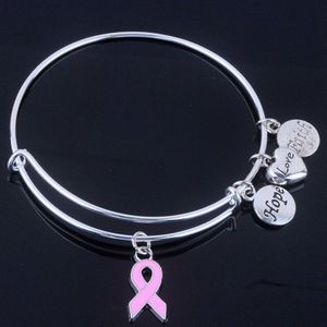 Zorg Voor Borstkanker Pink Ribbon Armbanden Hoop Liefde Geloof Charms Armband Verstelbare Armbanden Voor Sieraden B008