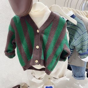 Koreaanse Stijl Kinderen Kleding Herfst Retro Gestreepte Baby Jongens Truien Peuters Kinderen Gebreide Vest Jassen