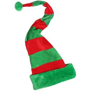 Volwassen Kid 3D Christmas Party Elf Lange Staart Hoed Rood Groen Gestreepte Funny Santa Cap Q6PB