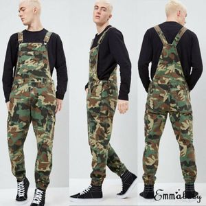 Mannen Verontruste Denim Camouflage Overalls Bib Jumpsuit Moto Biker Jean Broek Jong