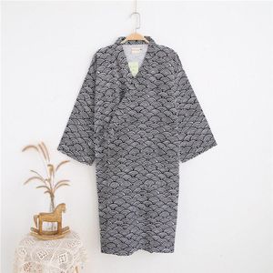 Katoen Sauna Nachtkleding Mannen Kimono Baden Gewaad Pyjama Wave Print Vintage Japanse Yukata Nachtkleding Ademend Dressing
