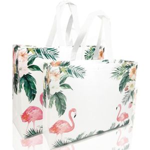 Flamingo Bloemenprint Boodschappentas Eco Tas Reizen Boodschappentassen Niet-geweven Stof Bloem Opvouwbare Tas wit