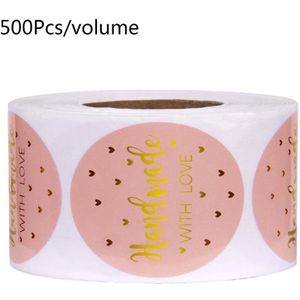 500Pcs/Roll Handgemaakt Met Liefde Stickers Goudfolie Ronde Seal Labels Briefpapier