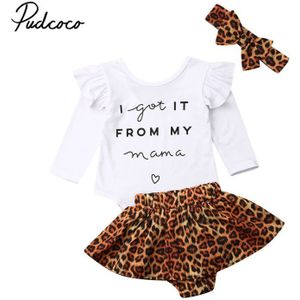 Baby Baby Meisjes MAMA Bodysuit + Luipaard Print Shorts + Hoofdbanden Outfits set pasgeboren baby kleding Outfits Kleding 0 -24 maanden