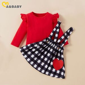 Ma & Baby 6M-4Years Valentijnsdag Peuter Kid Baby Meisje Rode Outfits Nfant Meisje Rood T-shirt Plaid Tutu Rokken