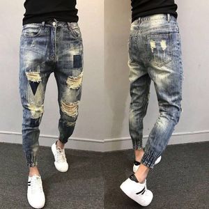 Gescheurde Gat Straat Sociale Mensen Jeans Mannen Geest Guy Kleine Voeten Broek Zomer Ripped Gaten Harembroek