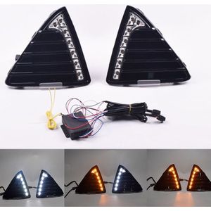 2 Stuks Auto Drl 12V Led-dagrijverlichting Mistlampen Met Gele Knipperlichten Voor Ford Focus 3 MK3