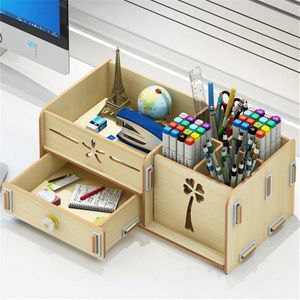 Ayane Creatieve Pen Potlood Houder Ontvangen Doos Desktop Leren Penhouder Bureau Organizer Storage Rack Levert Hout