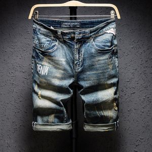 Persoonlijkheid Trend Brief Afdrukken Mannen Casual Denim Shorts 2022 Zomer Hoge Katoen Retro Verontruste Jeans Shorts