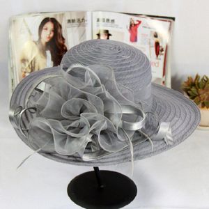 Mode Vrouwen Mesh Kentucky Derby Kerk Hoed Met Bloemen Zomer Brede Rand Cap Wedding Party Hoeden Strand Zon Caps a1