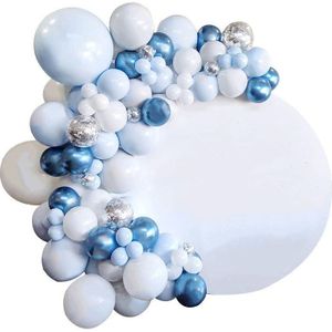 100 Pcs Macaron Latex Decoraties Ballonnen Set Blauw Zilver Confetti Ballon Voor Baby Shower Verjaardag Wedding Party