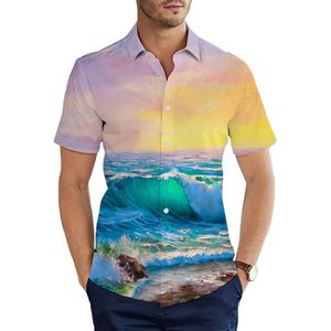 Geel Sky Blue Ocean Print Cool 3D Mannen Shirt