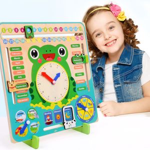 Kids Educatief Kikker Klok Houten Speelgoed Tijd Nummer Week Maanden Jaar Seizoen Weer Puzzel Posters Klok Voor Voorschoolse Peuters