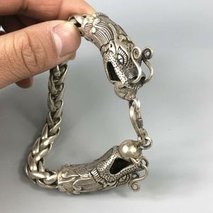 Prachtige Chinese Rare Collectible Tibet Zilver Handwerk Dragon Amulet Armband