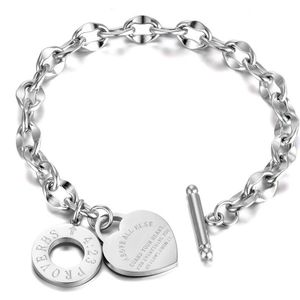 Lokaer Titanium Rvs Ketting & Link Vrouwelijke Armbanden Bangle Sieraden O-Keten Liefde Bijbel Spreuken 4:23 Armband B19053