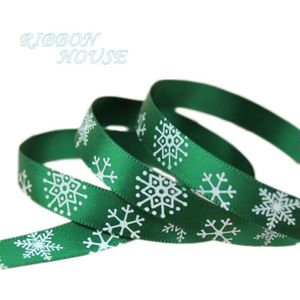 (25Yards/50Yards)/Roll 10Mm Rood Groen Gedrukt Snowflake Satijnen Lint Christmas Linten