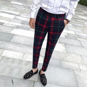 Bruiloft Broek Rood Mannen Office Broek Bedrijvengids Broek Pantalon Clasico Hombre Plaid Suits Broek Mens Slim Fit Pantalones Hombre