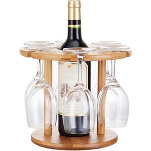 1 Set Wijnglas Droogrek en Fles Houder Tafelblad Wijn Glas Droogrekken Camping voor 6 Glas en 1 wijn Fles