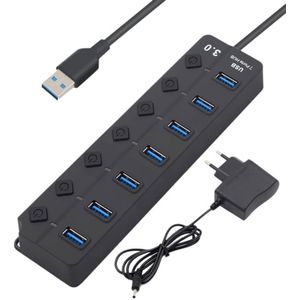 Usb Hub 3.0 5Gbps High Speed 7 Port Usb 3.0 Hub Splitter On/Off Schakelaar Voor Laptop Pc met Eu Plug