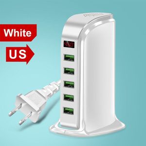 5 Port Usb Hub Charger Led Display Multi Usb Laadstation Dock Universele Mobiele Telefoon Desktop Muur Home Us Eu uk Plug