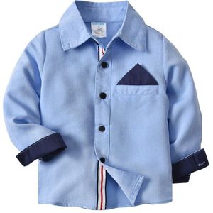 Peuter Baby Kinderen Jongen Kleding Shirts Gentleman Formele Creatieve Blauwe Revers Fall Lange Mouwen Single-Breasted Top Kinderen Casual