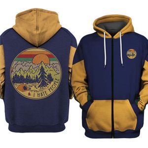 Redcarts Mannen Khaki Navy Stiksels Cool Casual Hoodie Camping Beer Print 3D Rits Hooded Sweater
