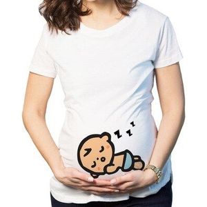 Simple Moederschap Jurk Zomer Schattige Baby Slapen Print Ronde Hals Comfortabele Katoenen Korte Mouwen T-shirt