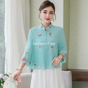 2022 Chinese Tops Camisa China Mujer Moderne Chinese Stijl Cheongsam Blouse Retro Qipao Traditionele Kleding Tops